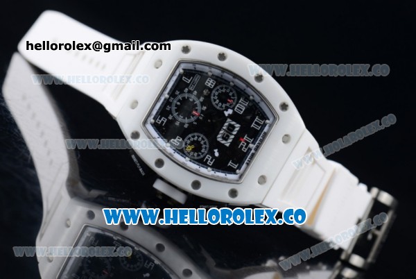 Richard Mille RM 011 Felipe Massa Chronograph Swiss Valjoux 7750 Automatic Ceramic PVD Case with Black Dial Arabic Numeral Markers and White Rubber Strap - Click Image to Close